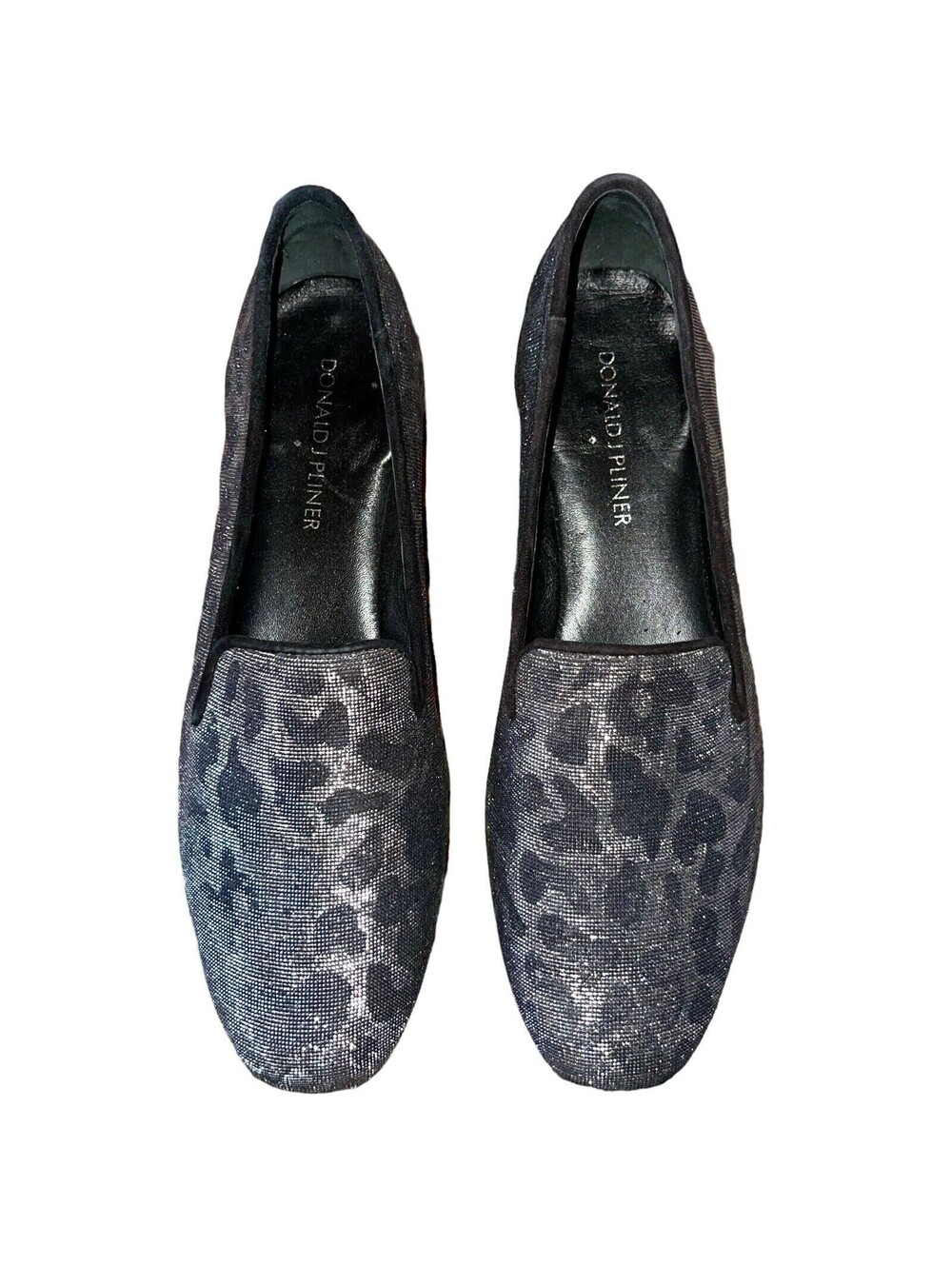 Donald J Pliner Flats 6.5 Hazel Shimmer Gun Metal Leopard Whimsy Goth